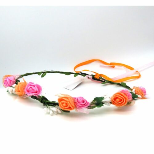 Couronne de fleurs roses et oranges