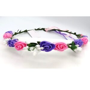 Couronne de fleurs roses et violettes