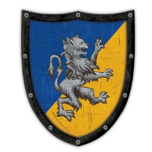 Bouclier en bois Lion Bleu et jaune