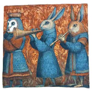 Housse de coussin d'inspiration médiévale aux lapins