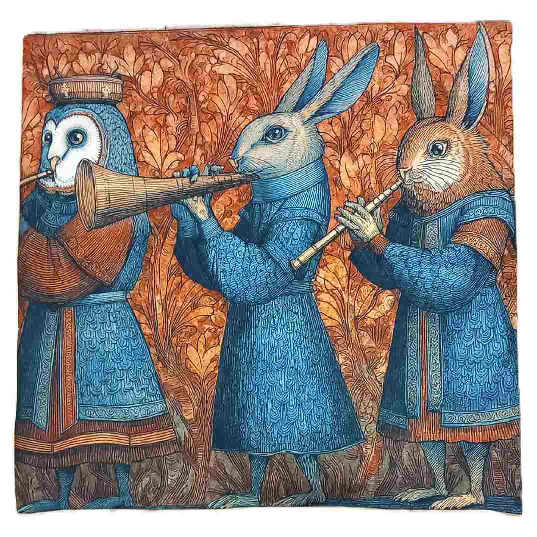 Housse de coussin d'inspiration médiévale aux lapins