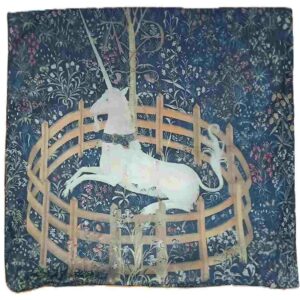 Housse de coussin médiéval La licorne en captivité