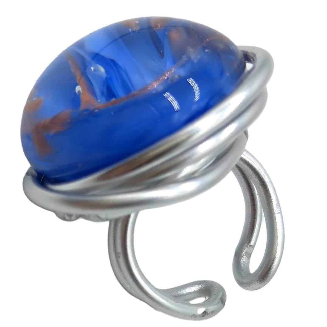 Bague "effluves" en verre bleu