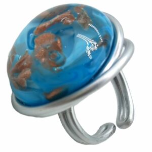 Bague "effluves" en verre bleu turquoise