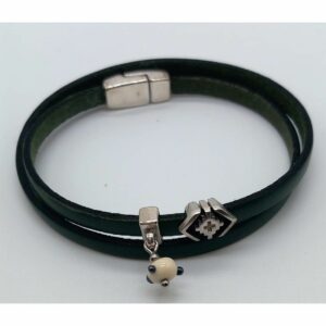 Bracelet double cuir vert