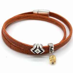 Bracelet double cuir Marron tâcheté
