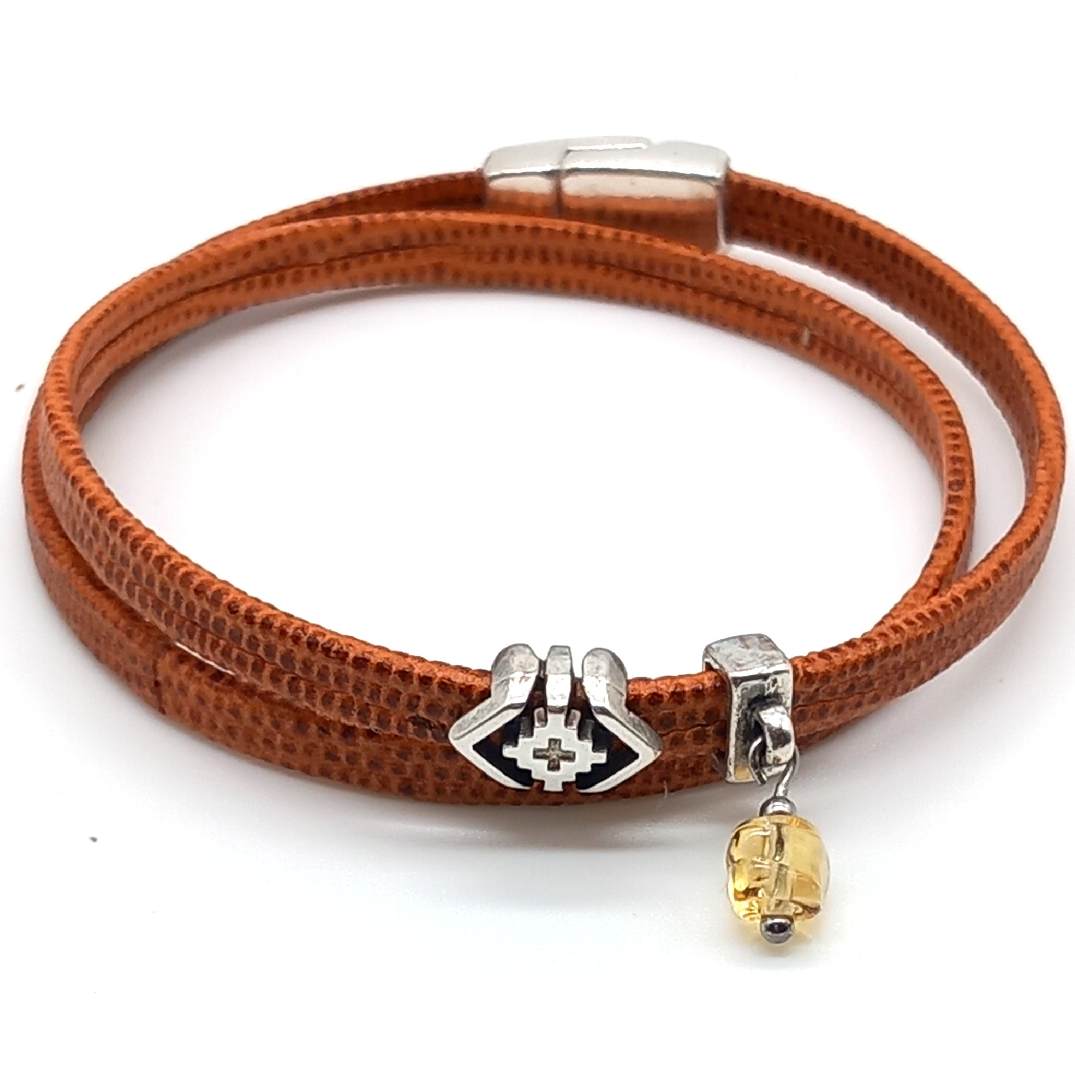 Bracelet double cuir Marron tâcheté