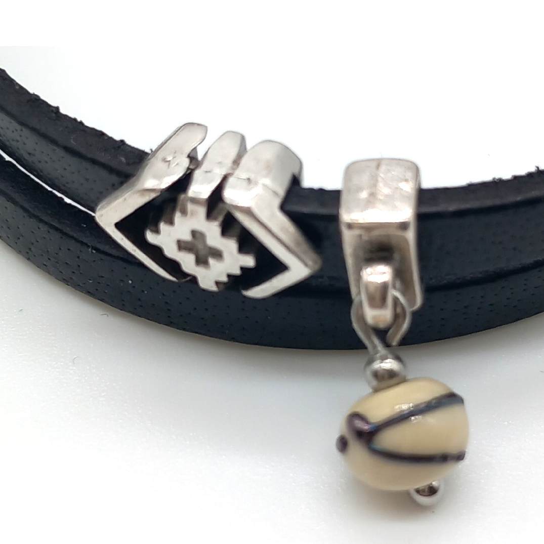 Bracelet double cuir noir – Image 2