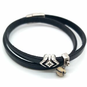 Bracelet double cuir noir