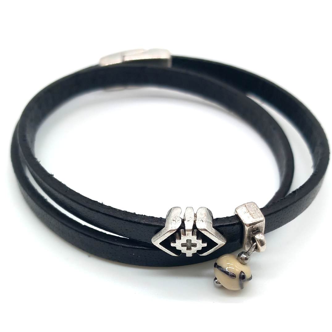 Bracelet double cuir noir