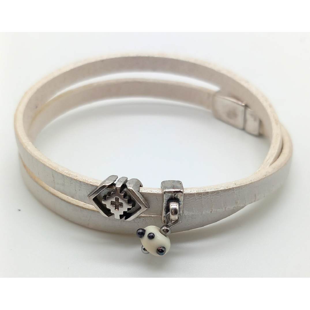 Bracelet double cuir blanc