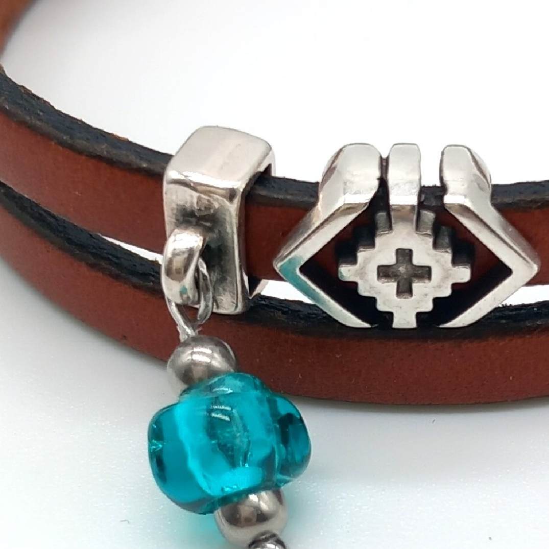 Bracelet double cuir marron – Image 2